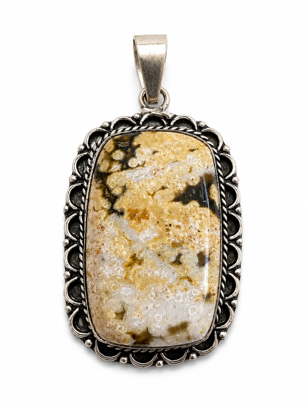Artisan Sterling Silver Yellow Cream Ocean Jasper Pendant